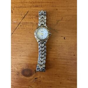 Vintage Fossil Blue AM-3229 Two Tone Stainless Steel Rotating Bezel Watch